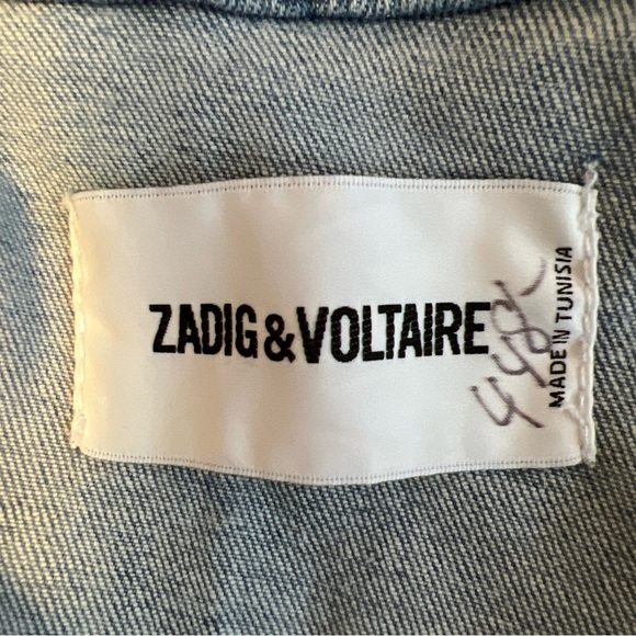 ZADIG & VOLTAIRE ​Kioky Cropped Skull Embellished Denim Jacket Size Small Zip - Picture 10 of 15